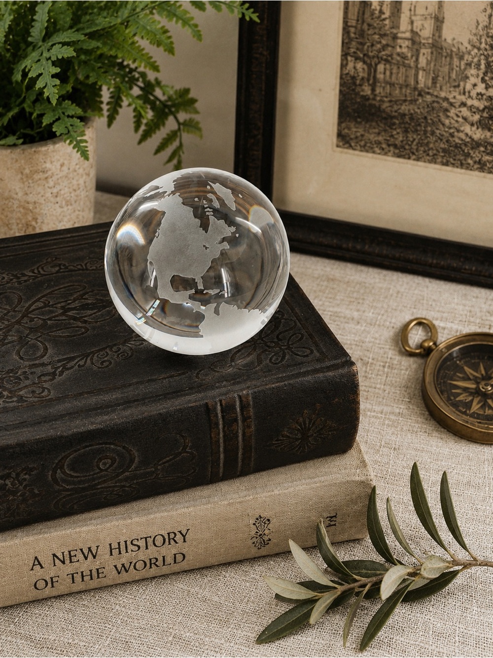 Crystal World Globe Paperweight Clear Frosted Glass